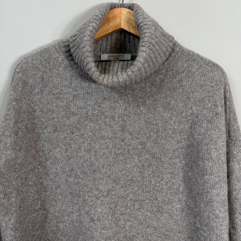 All Saints Wool Turtleneck Sweater Pullover Women's Small Gray Silver Soft NWOT - Picture 5 of 13